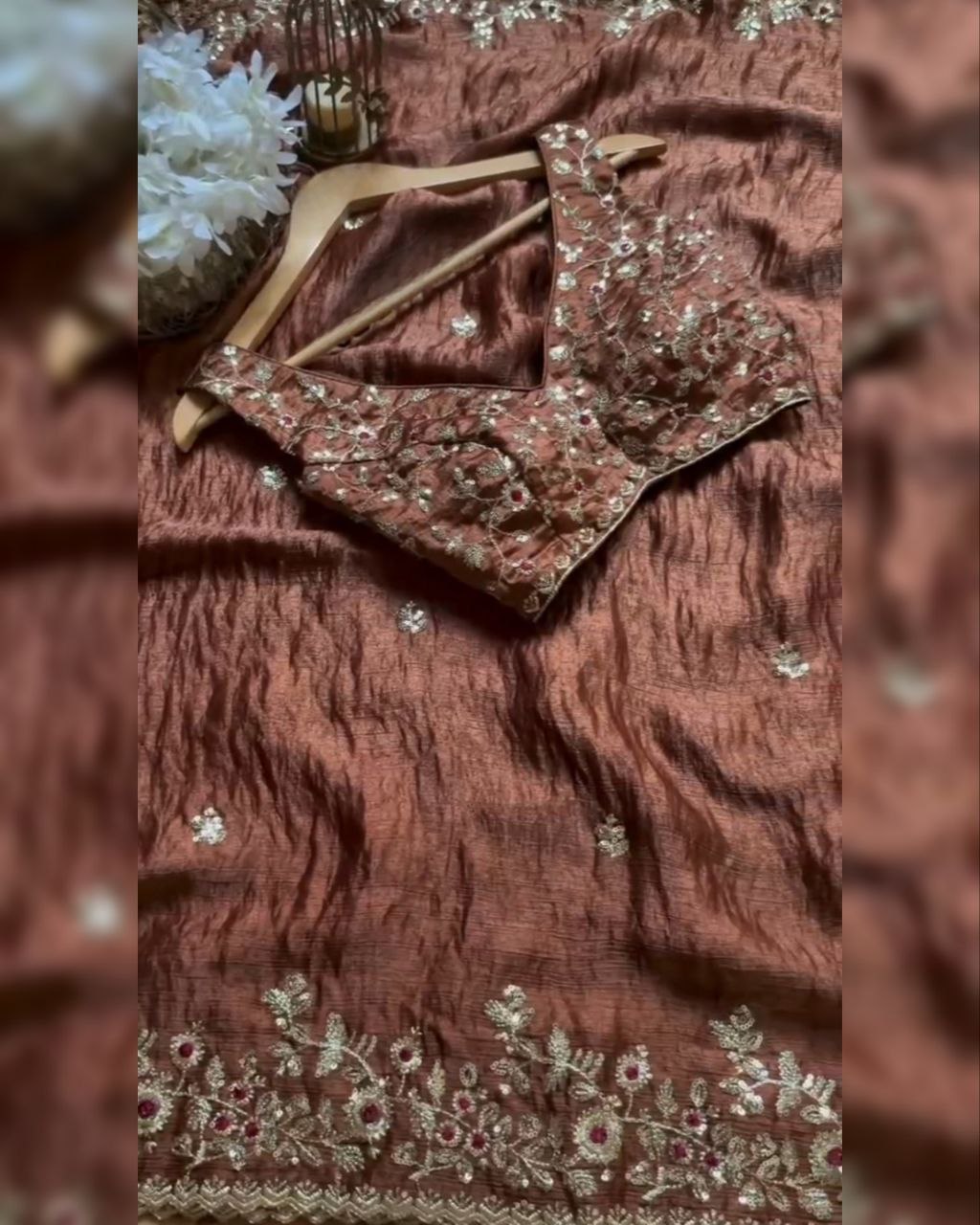 Ready To Wear Chiffon Silk Embroidery Work Saree With Blouse