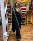 Ready To Wear Neavy Blue Soft Georgette Embroidery Work Saree With Blouse
