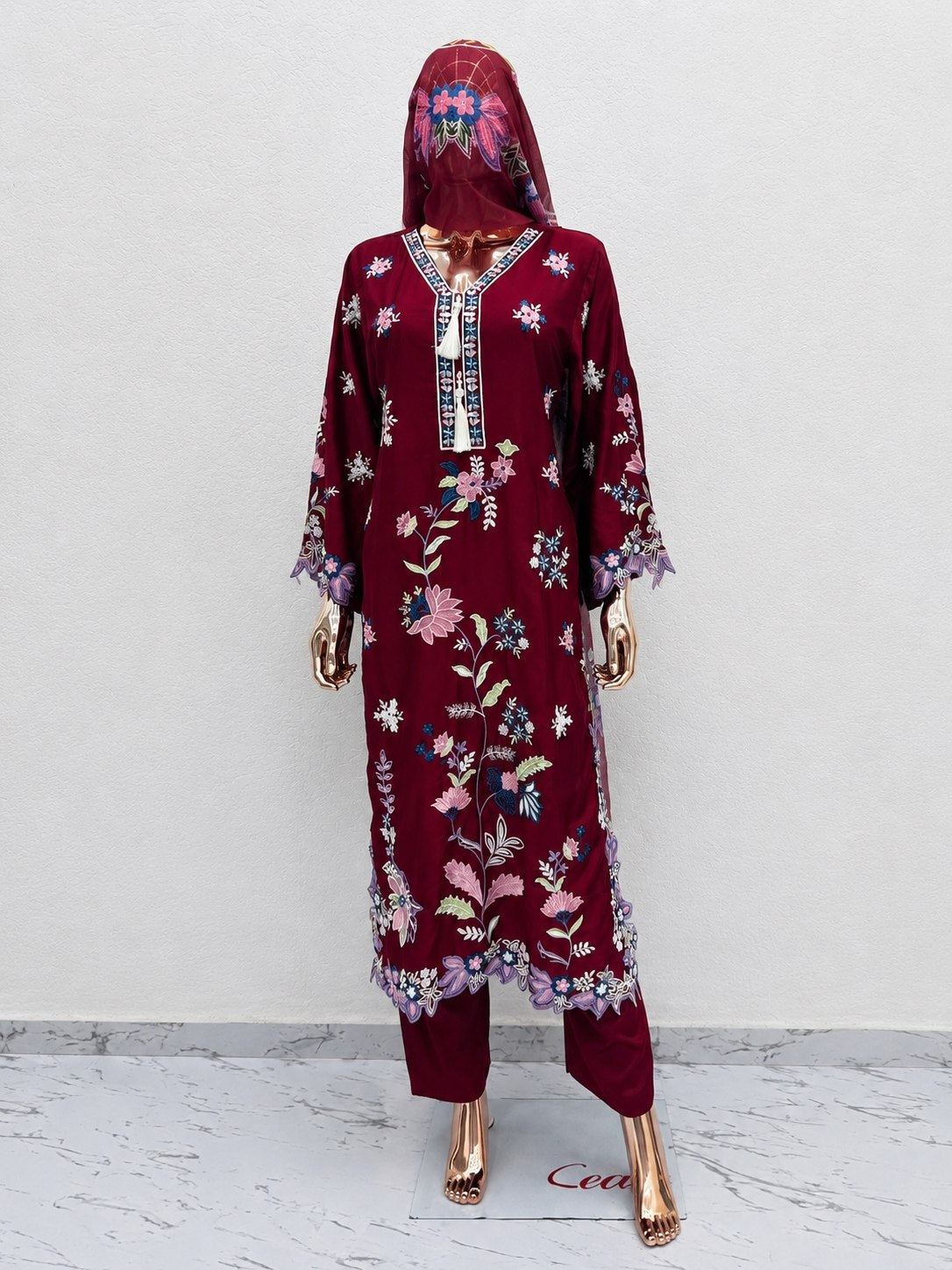 Viral Long Kaftan Suit With Beautiful Embroidery Thread And Cut Work Ready To Wear