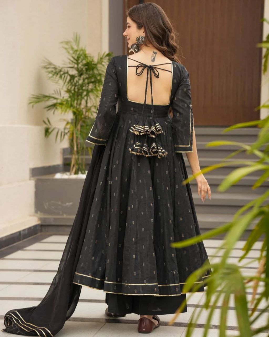 Ready To Wear Black Georgette Thread Work Anarkali Suit With Dupatta