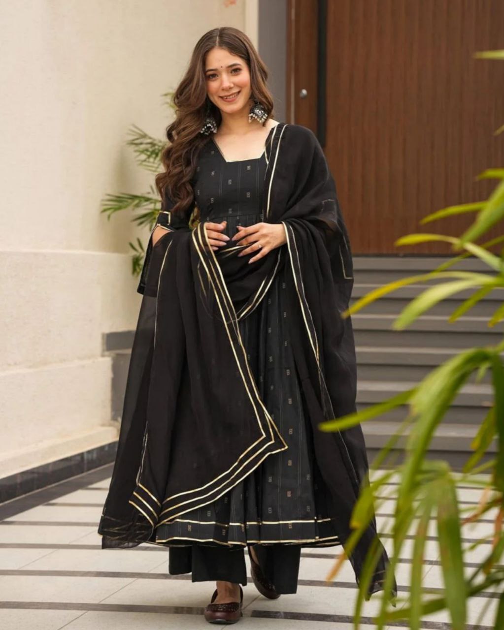 Ready To Wear Black Georgette Thread Work Anarkali Suit With Dupatta