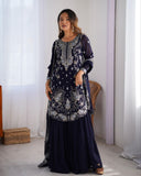 Ready To Wear Red & Neavy Blue Soft Georgette Embroidery Work Sharara Suit With Dupatta