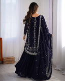 Ready To Wear Red & Neavy Blue Soft Georgette Embroidery Work Sharara Suit With Dupatta