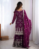 Ready To Wear Grape Soft Georgette Embroidery Work Gharara Suit With Dupatta