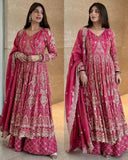 Ready To Wear Hot Pink Chinon Silk Embroidery Work Sharara Suit With Dupatta