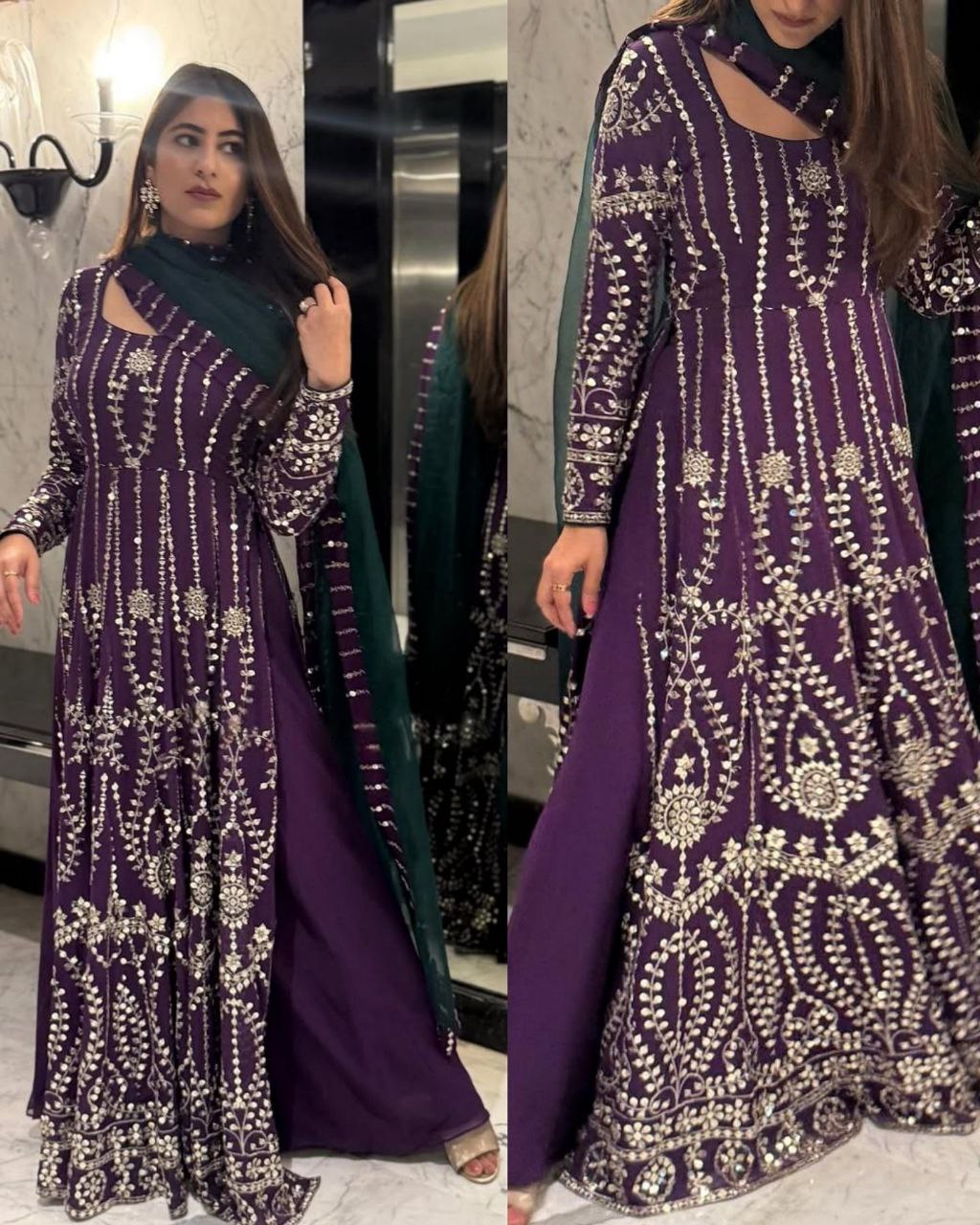 Ready To Wear Purple Soft Georgette Sequence Work Sharara Suit With Morpinch Dupatta