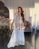 Ready To Wear White Chinon Silk Embroidery Work Gharara Suit With Dupatta