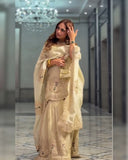 Ready To Wear Ivory Chinon Silk Embroidery Work Gharara Suit With Dupatta