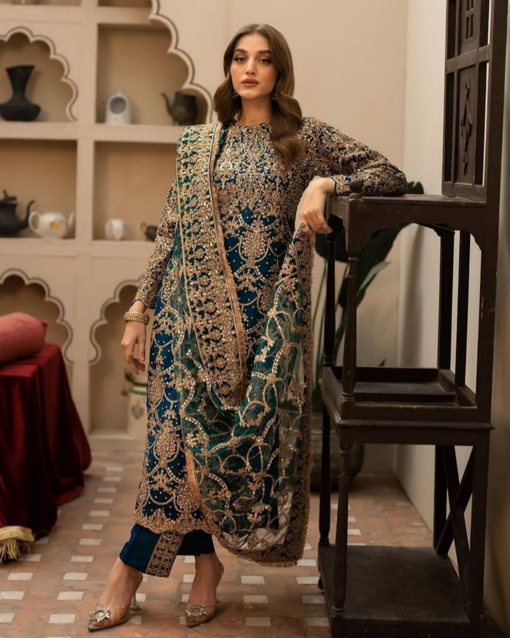 Ready To Wear Rama Soft Georgette Embroidery Work Pakistani Suit With Dupatta