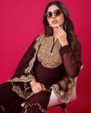 Ready To Wear Brown Soft Georgette Embroidery Work Gharara Suit With Dupatta