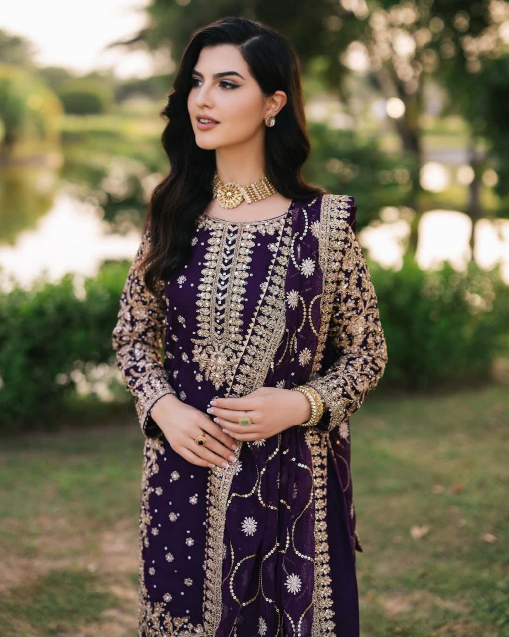 Ready To Wear Purple Soft Georgette Embroidery Work Pakistani Suit With Dupatta