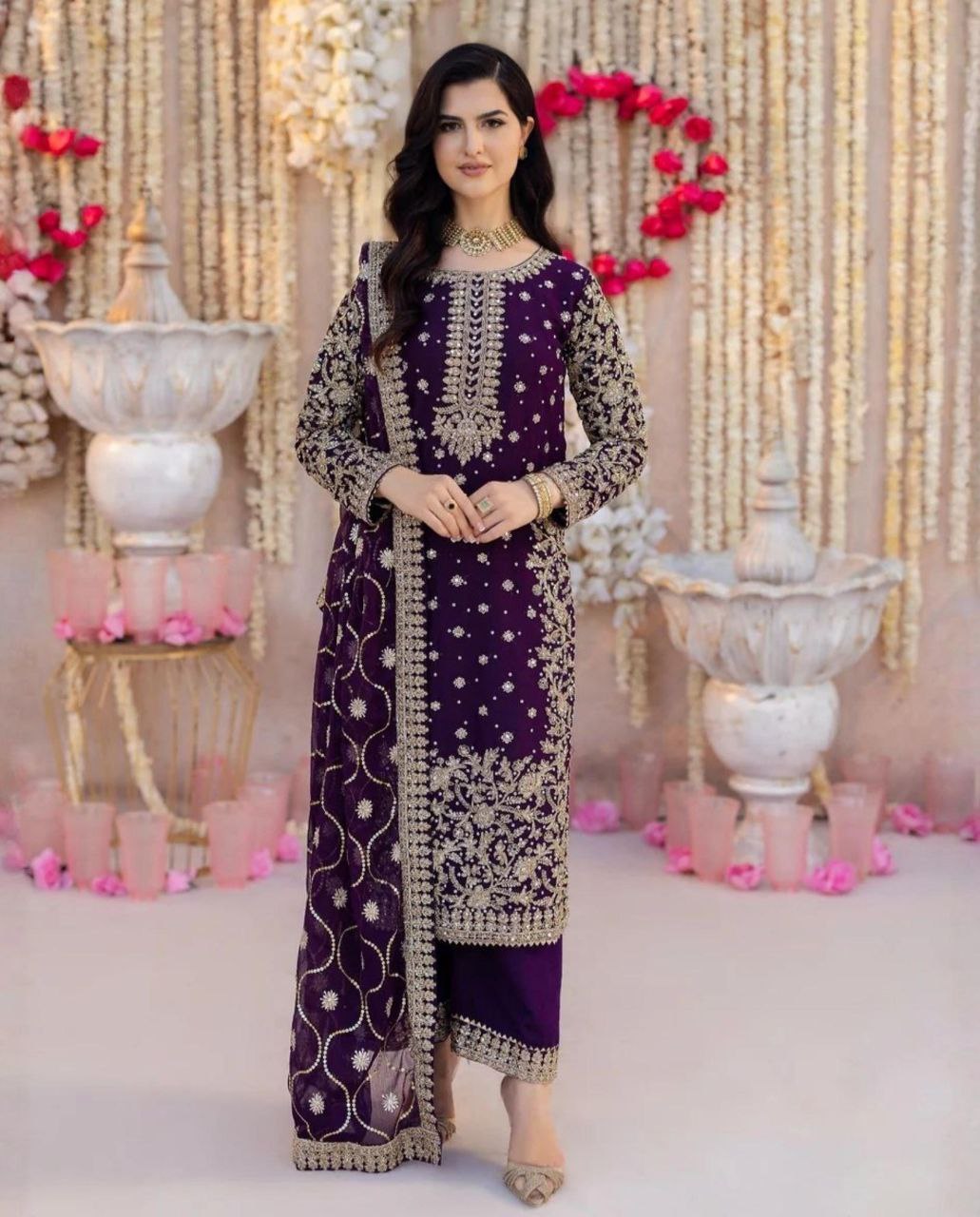 Ready To Wear Purple Soft Georgette Embroidery Work Pakistani Suit With Dupatta
