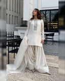 Ready To Wear Yellow & White Soft Georgette Hand Work Farshi Suit With Dupatta