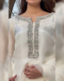 Ready To Wear Yellow & White Soft Georgette Hand Work Farshi Suit With Dupatta