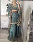 Ready To Wear Green Soft Georgette Embroidery Work Gharara Suit With Dupatta