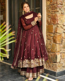 Ready To Wear Maroon & Morpinch Silk Embroidery Work Sharara Suit With Dupatta