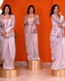 Ready To Wear White Silk Saree With Blouse And Koti