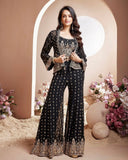 Ready To Wear Black Georgette Embroidery Work Palazo-Top With Koti