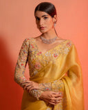 Ready To Wear Yellow Organza Silk Embroidery Work Saree With Blouse