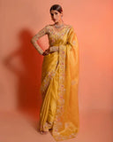 Ready To Wear Yellow Organza Silk Embroidery Work Saree With Blouse