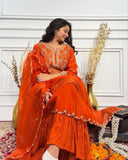 Ready To Wear Orange Chinon Silk Embroidery Work Gharara Suit With Dupatta