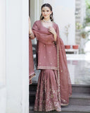 Ready To Wear Mauve Chinon Silk Embroidery Work Gharara Suit With Dupatta