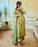 Ready To Wear Pista Green Chinon Silk Embroidery Work Pakistani Suit With Dupatta