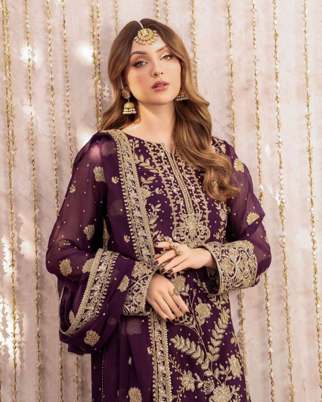 Ready To Wear Dark Purple Soft Georgette Embroidery Work Pakistani Suit With Dupatta