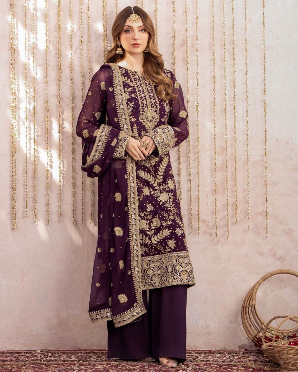 Ready To Wear Dark Purple Soft Georgette Embroidery Work Pakistani Suit With Dupatta