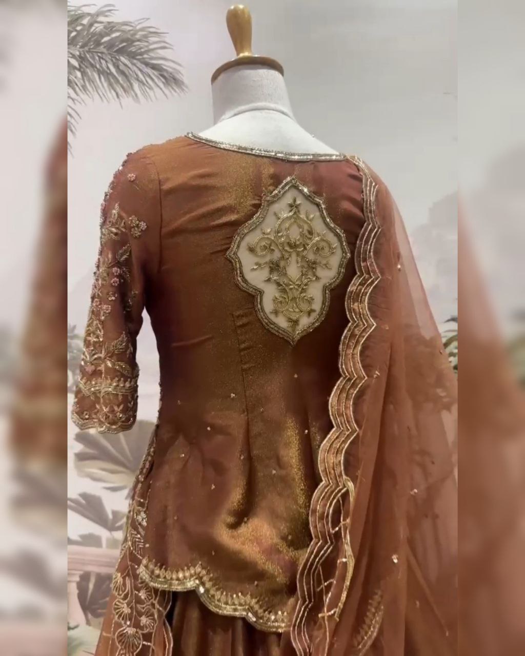 Ready To Wear Bronze Silk Moti Work Lehenga Choli With Dupatta