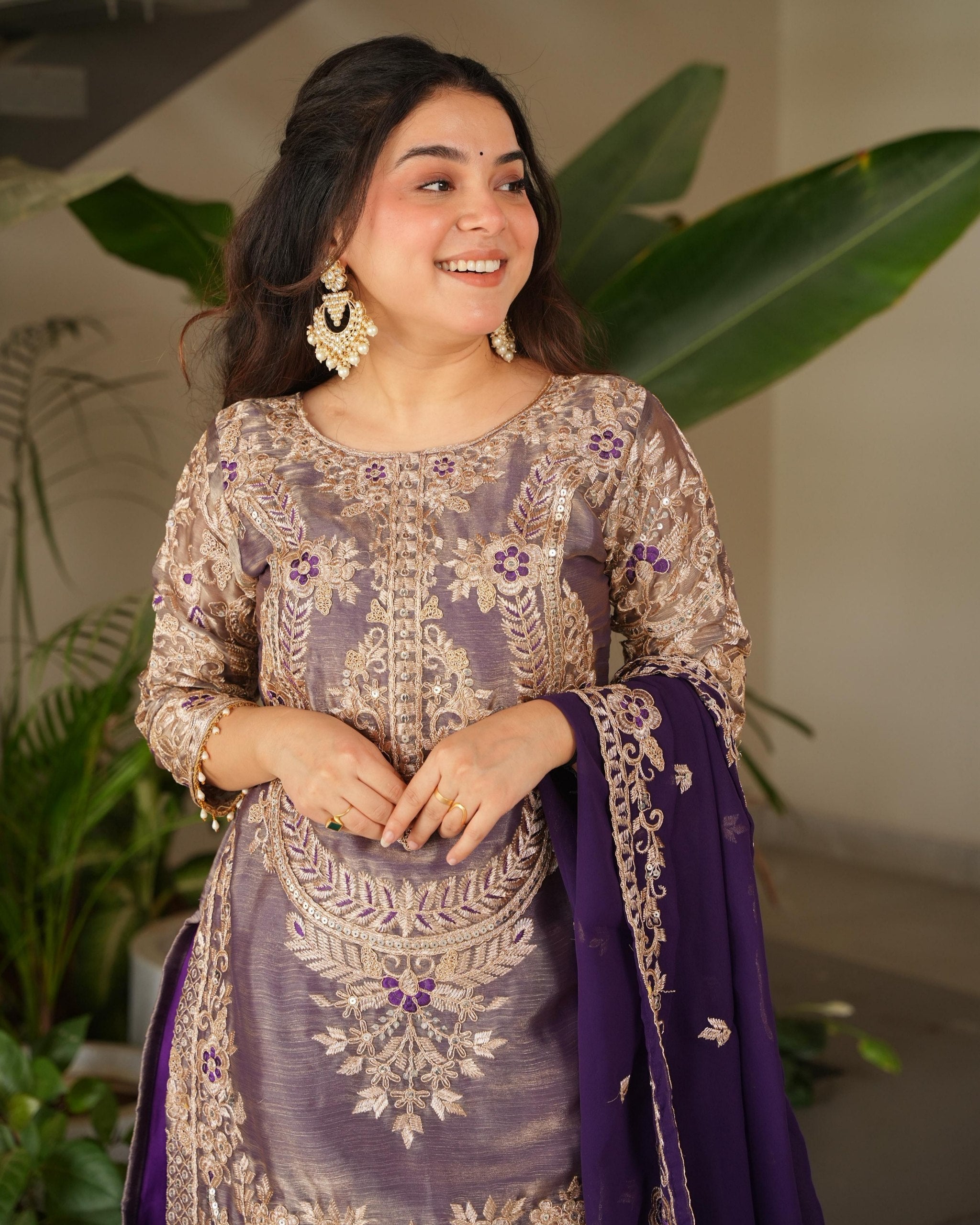 Exclusive Red & Purple Soft Georgette Sequence Work Sharara Suit With Dupatta