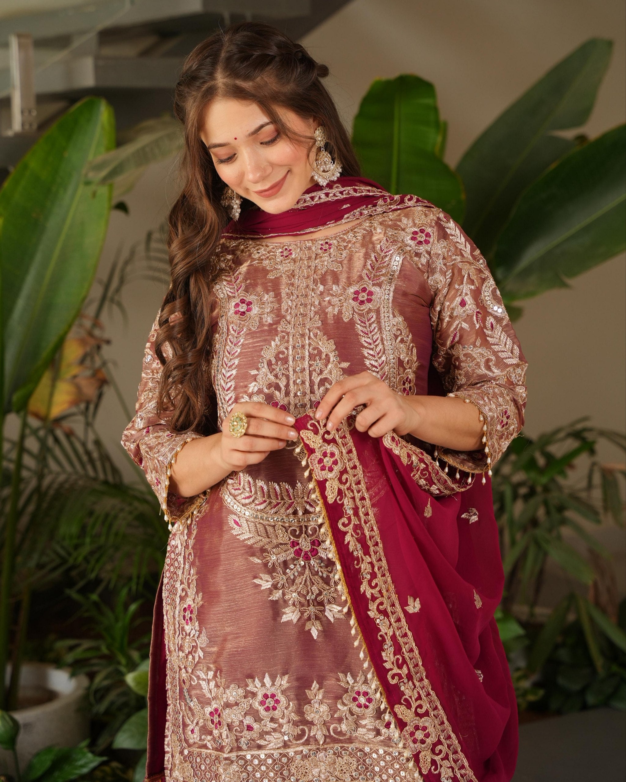 Exclusive Red & Purple Soft Georgette Sequence Work Sharara Suit With Dupatta