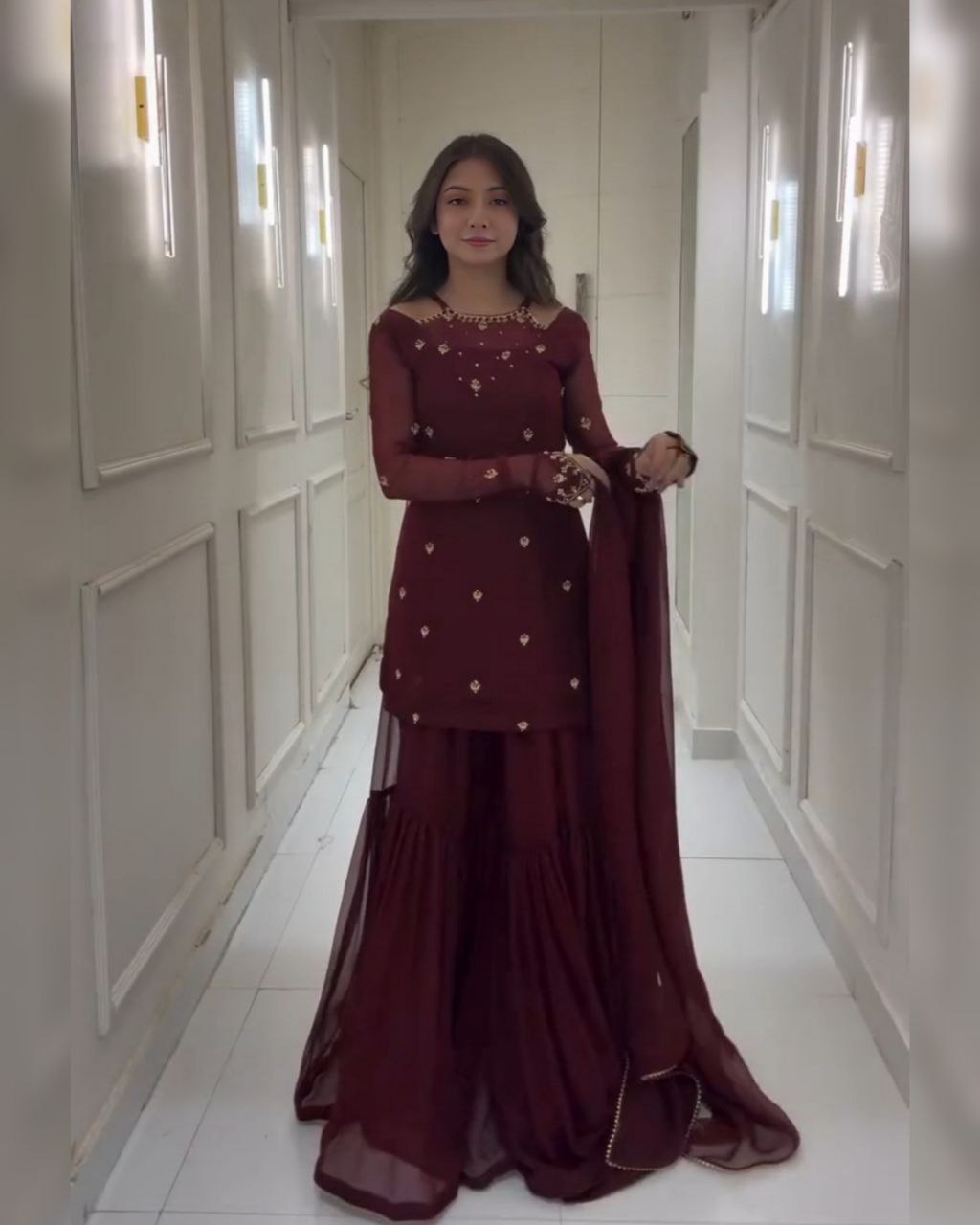 Ready To Wear Maroon , Purple , Pink & Blue Georgette Sequence Work Gharara Suit With Dupatta