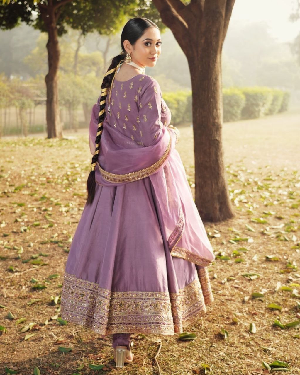 Ready To Wear Lilac Roman Silk Sequence Work Anarkali Suit With Dupatta