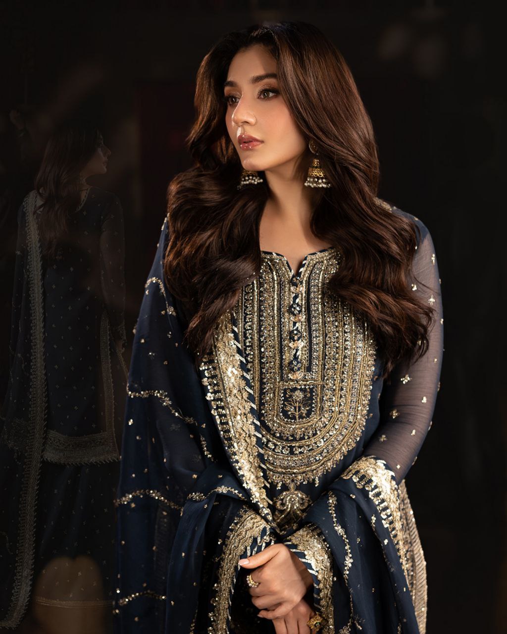 Ready To Wear Neavy Blue Soft Georgette Embroidery Work Palazo Suit With Dupatta