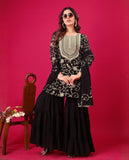 Ready To Wear Black Soft Georgette Embroidery Work Gharara Suit With Dupatta