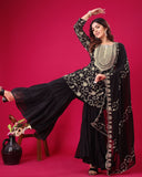 Ready To Wear Black Soft Georgette Embroidery Work Gharara Suit With Dupatta