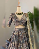 Ready To Wear Copper & Grey Chinon Silk Embroidery Work Lehenga Choli With Dupatta