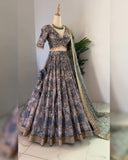 Ready To Wear Copper & Grey Chinon Silk Embroidery Work Lehenga Choli With Dupatta