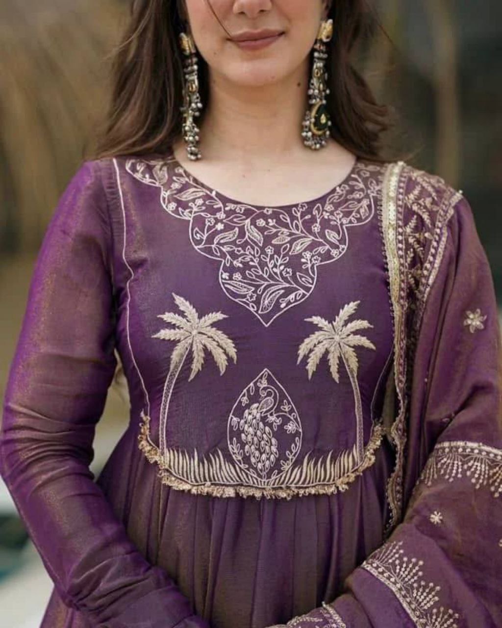 Ready To Wear Lavender Embroidery Work Anarkali Suit With Dupatta