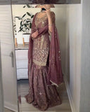 Ready To Wear Copper Rose Silk Embroidery Work Gharara Suit With Dupatta