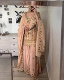 Ready To Wear Peach Silk Embroidery Work Sharara Suit With Dupatta