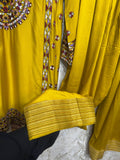 Ready To Wear Mustard Rayon Satin Embroidery Kurti Farshi Salwar With Dupatta