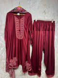 Ready To Wear Cream Maroon Navy Blue Rayon Satin Kurti Farshi Salwar With Dupatta