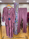 Ready To Wear Dusty Mauve Walnut Brown Sage Green White Black IMP Rayon Cotton Kurti Pant With Dupatta