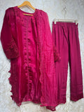 Ready To Wear Dark Pink Casio Chiffon Embroidery Kurti Pant With Dupatta