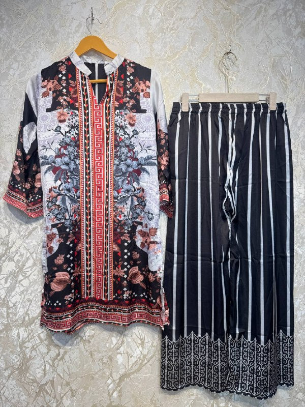 Ready To Wear Floral IMP Rayon Satin Turkish Kurti Palazo