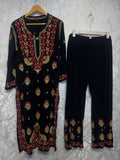 Ready To Wear Black Red Rayon Cotton Chikankari Kurti Palazo