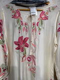 Ready To Wear Cream And Wine Rayon Satin Kurti Embroidery Pant With Dupatta