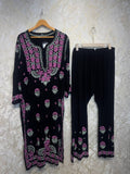Ready To Wear Black Pink Rayon Cotton Chikankari Kurti Palazo